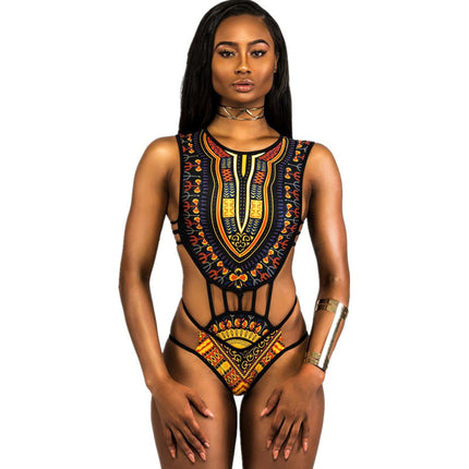 Cross-border New Swimsuit European and American Ethnic Style Floral Multi-belt Zipper AliExpress Swimsuit for Women