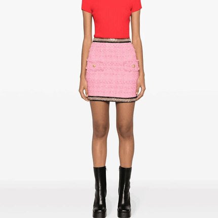 In Stock 2026 Autumn and Winter New European and American Celebrity Fashion Heavy Chain Decoration Tweed Mini Skirt