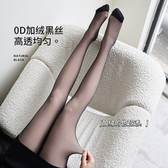 Those who mind should be careful of defective products spring and summer naked feeling bottoming foot socks black skin black stockings women's fleece-lined double foot