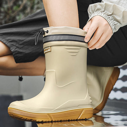 Men's Waterproof Rain Boots with Cuffs, Fishing Water Shoes, Fleece-Lined, Non-Slip Kitchen Work Rubber Shoes, Comfortable Soft-Soled Rain Boots