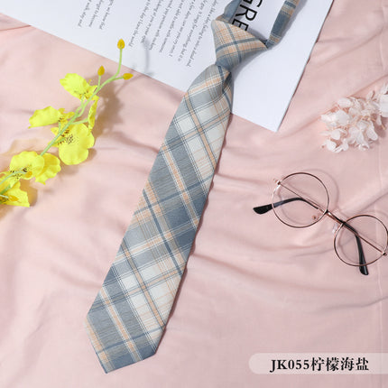 jk Japanese Style Plaid Women's Collar Flower Black Tie Collar String College Style Ribbon Bow Shirt ins Sailor Suit