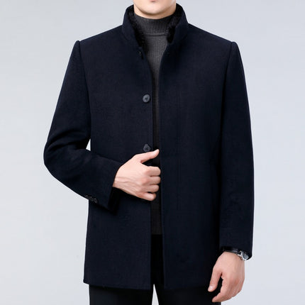 High-End Double-Sided Cashmere Outwear, Middle-Aged Dad's Woolen Mink Fur Collar, Removable Liner Windbreaker, Men's Jacket