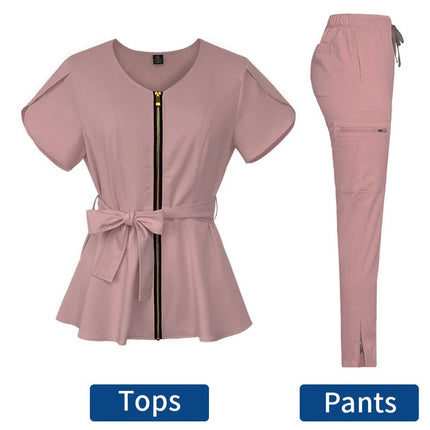 High-end operating room work clothes female confinement center beautician SPA brush hand clothes strap waist surgical clothes female points