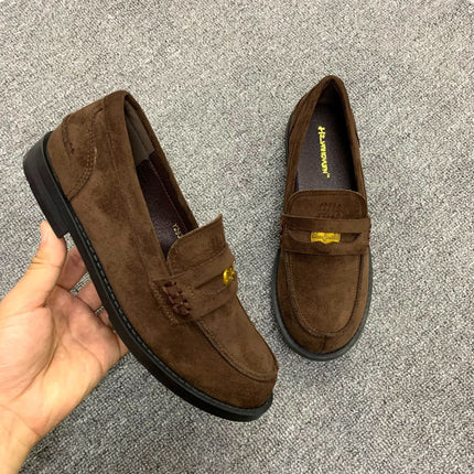 Natural Curly Genuine Leather Gold Coin Lazy Loafers for Women, Retro Elegant, Commuter Autumn and Winter New British Square Heel Small Leather Shoes