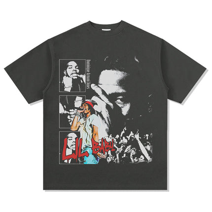 Cross-Border American Retro Hip-Hop Lil Baby Lil Baby Printed Short-Sleeved T-Shirt Heavy Round Neck Hooded Sweatshirt