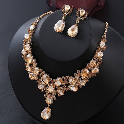 Cross-border Explosions European and American Rhinestone Bride Necklace Earrings suit Banquet Party Exaggerated Fashion Women's Dress Accessories