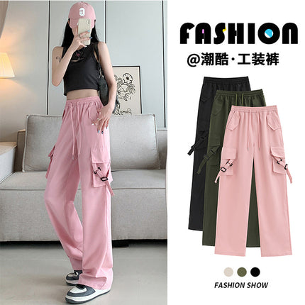Overalls Women's Summer New Style Pendant Wide Leg Pants Slimming Retro European and American Retro Sports Drawstring High Waist Casual Pants