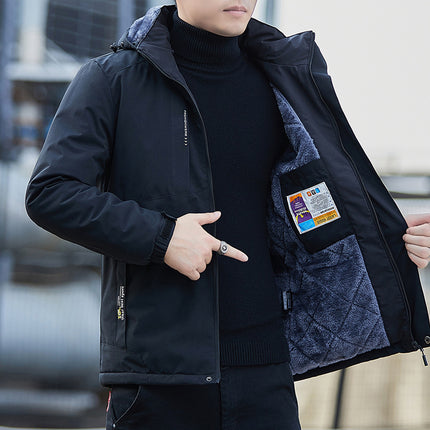 Jacket Outdoor Winter Jacket Men's Velvet Thickeneded Cotton Coat Windproof Warm Waterproof Cold-Proof Clothing Large Size Mountaineering Clothing