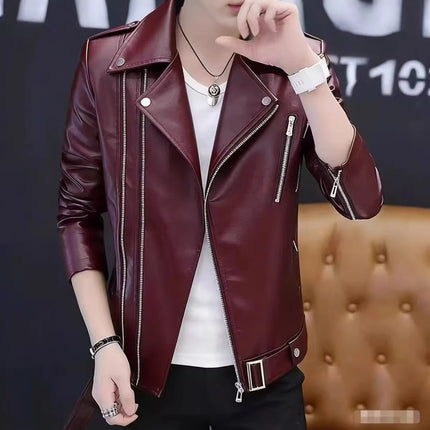 2025 Spring and Autumn New Motorcycle Leather Jacket Men's Jacket Korean Fashion Fashion Personalized Motorcycle Clothing Leather Fashion