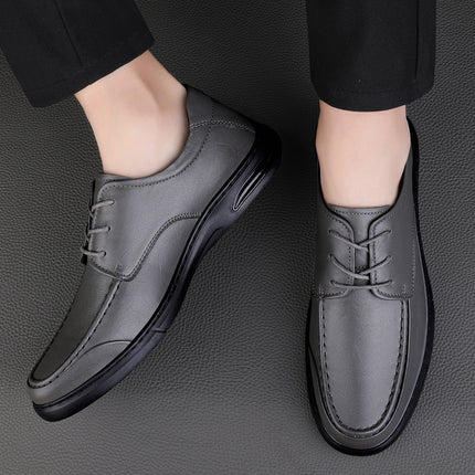 Men's Summer Men's Breathable Cowhide Business Dress Casual Shallow Mouth Lace-up Thick Bottom Low-top Hand-grip Pattern Men's Shoes