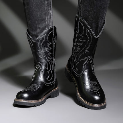 Ami Khaji Men's High-height Workwear Boots Men's European and American Style Western Cowboy Boots Fashionable Motorcycle Riding Men's Boots