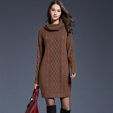 2023 autumn and winter new Amazon best selling European and American plus size women's knitwear dress long turtleneck women