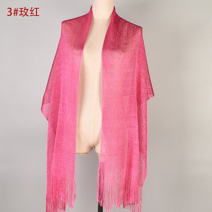 2024 new European and American style sexy flat long beard solid color sunscreen shawl scarf fashion ladies split towel