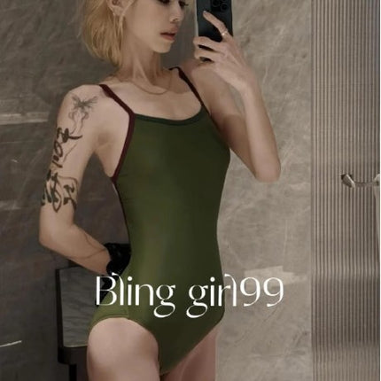 [Moss Green] Racing Swimsuit with Beautiful Back, High-End Whitening, Professional Sports Double-Layer Swimsuit with Breast Pads, New Summer Style