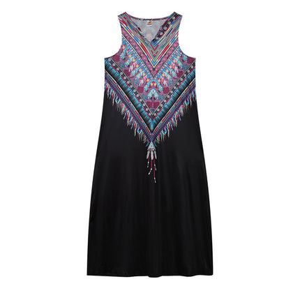 2022 New European and American Cross-border Independent Station Women's Sleeveless Long Dress V-neck Rose Flower Vintage Printed dress