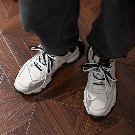 Men's Chunky Sneakers, Spring Shoes, Trendy Shoes, Leather and Fabric Sneakers, Casual Shoes, Genuine Leather White Shoes, Skate Shoes