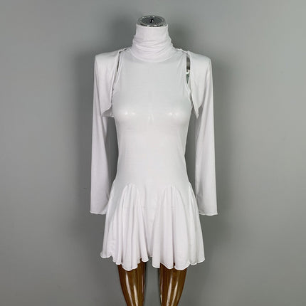 South Korea Dongdaemun Tight Waist Figure Sexy High Collar Sleeveless dress Long Sleeve Cardigan Two-piece Suit for Women