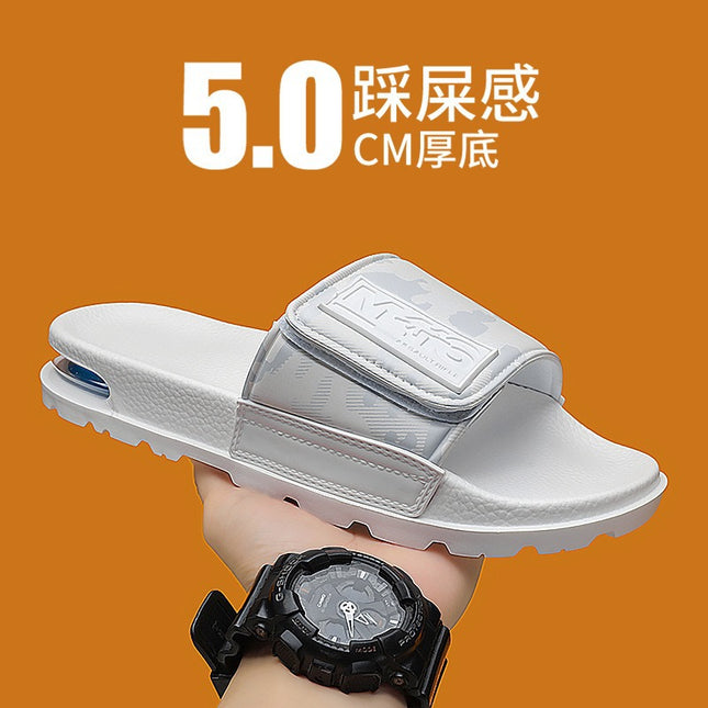 Slippers Men's Summer Fashion Outfit Trendy Air Cushion Slides Soft Sole Outdoor Beach Shoes Velcro Vietnamese Slippers