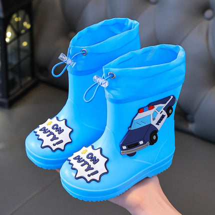 Children's Rain Boots, Water Shoes, Baby Rain Boots, 3-8 Years Old, Cartoon Wholesale, Boys and Girls, Cute Police Car, Non-Slip and Waterproof