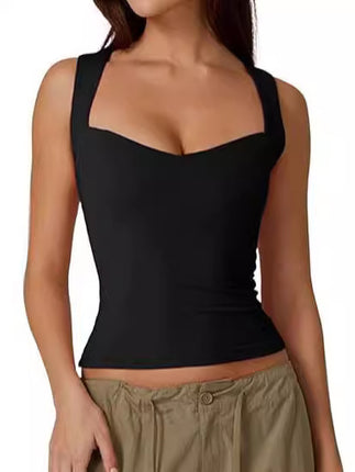 Cross-border European and American Women's Outer Wear Sleeveless Sling Clothing Square Collar Spice Girl Vest Jane Man Inner Wear Pullover Umbilical Top