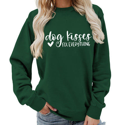 Foreign trade supply dog kisses printed round neck women's top vests autumn and winter coat casual wide pine Europe