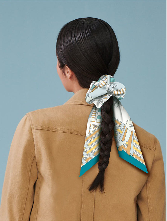 Korean foreign trade new belt chain twill silk women's fashion decorative ponytail tie hair rope hair band hair tie hair accessories