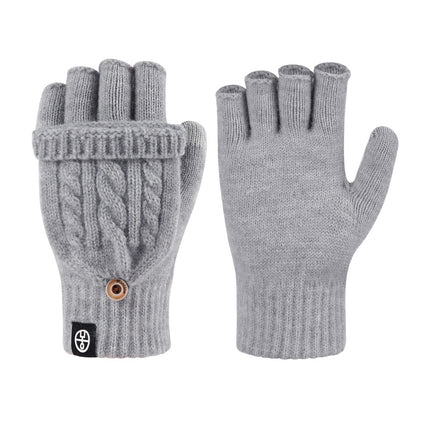 Winter Flip-Up Dual-Use Half-Finger Gloves for Women, Cold-Proof and Warm Student Touch Screen Gloves, Thickeneded and Velvet Fingerless Gloves for Men