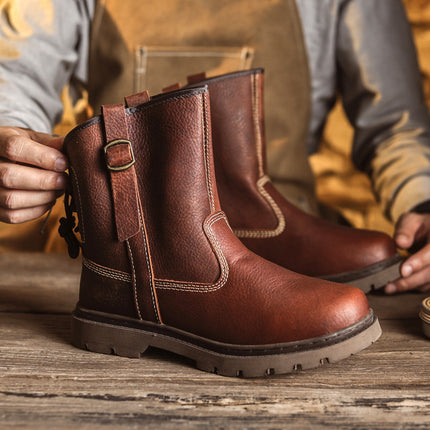 First Layer Cowhide Men's and Women's Couple's High-rise Workwear Boots Men's Western Cowboy Boots Black Knight Mongolian Riding Boots