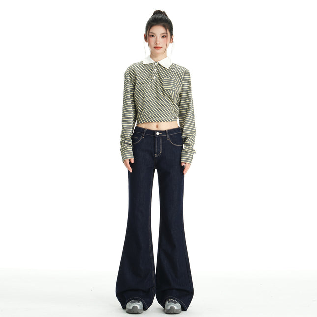 American-Style Fashionable Washed Retro Comfortable Low-Rise Jeans for Women Early Autumn New Versatile Loose Trendy Flared Pants