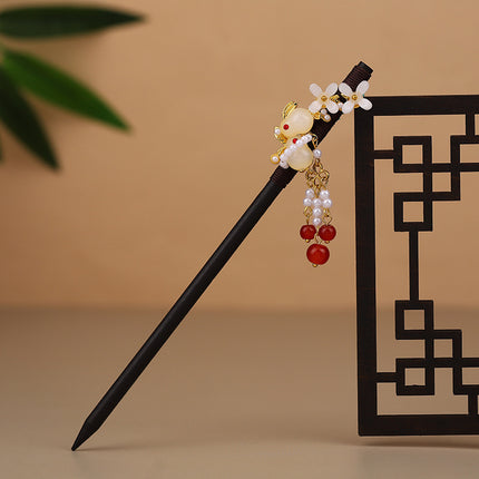 Antique Hairpin Tassel Step Wooden Hairpin Imitation Ebony Headwear Disc Hair Han Clothes Accessories Hair-pulled Ancient Clothes Hair Women