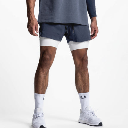 Crazy Muscle Men's Sports Casual Shorts Double Layer Fake Two-Piece Marathon Basketball Fitness Sweat-Wicking Quick-Dry Shorts