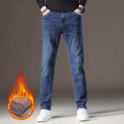 Xintang Jeans Men's Autumn and Winter Velvet Warm Slim Straight Men's Thickeneded Cold-Resistant Men's Casual Long Pants