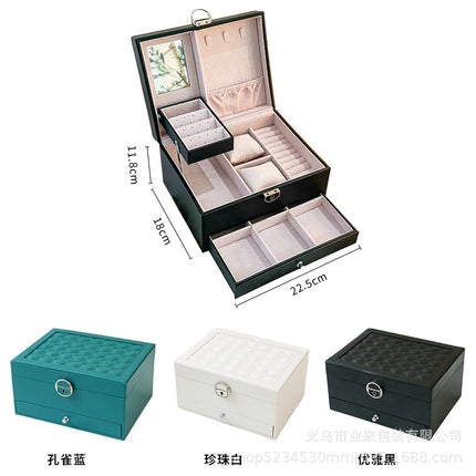 Diamond Pattern Jewelry Box Necklace Ring Jewelry Storage Box Three-Layer Anti-Oxidation Jewelry Box Moisture-Proof and Anti-Oxidation