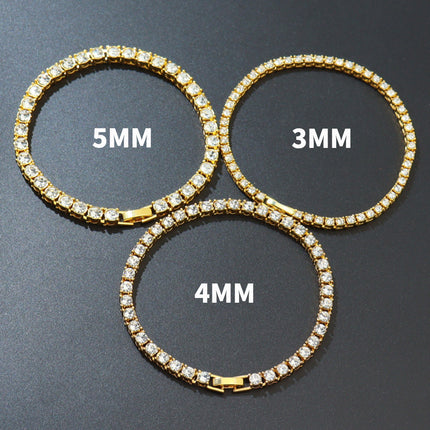 Cross-Border Hip-Hop Single-Row Alloy Tennis Chain 3Mm4Mm5Mm Diamond-Encrusted Bracelet Tennis Chain Hip-Hop Chain