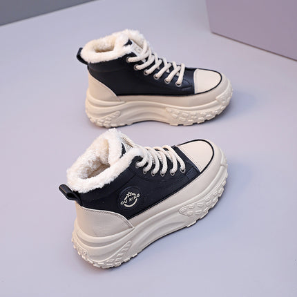 Women's Snow Boots 2026 New Autumn and Winter Short Boots with Fleece Lining, Thickened for Warmth, High-Top White Shoes Hx-Q037