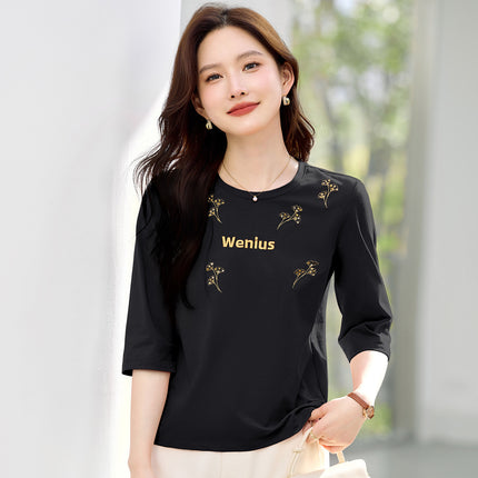 Summer T-Shirt for Petite Women, Korean Style, Loose Fit, Versatile, Casual, Stylish, Fashionable, Round Neck, Elegant Women's T-Shirt, Wholesale