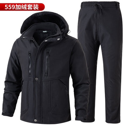 Autumn and Winter New Men's Thickened Fleece Mesh Wear-Resistant Cold-Proof Workwear Set, Durable and Stain-Resistant Labor Protection Clothing