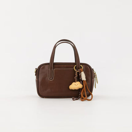 Zhao Zhaoyi's Same Style Shicatang Sugar Cube Bowling Bag, First-Layer Vegetable-Tanned Cowhide Leather Handbag, Crossbody Shoulder Bag, Small Square Bag