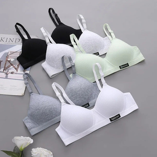 Girls Pure Cotton Korean Style No Rims Ab Cup Bra Summer Small Breast Thin Push-Up Anti-Sagging Intimates