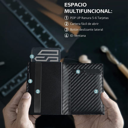 Factory wholesale anti-theft brush rfid carbon fiber tri-fold wallet men's aluminum alloy credit card box automatic card holder