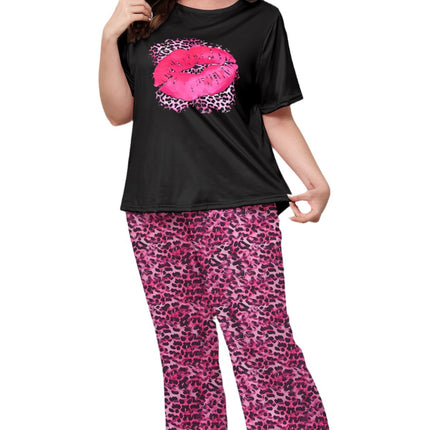 Foreign trade wholesale plus size pajamas hair women's summer thin casual loose crew neck short sleeve trousers home clothes suit