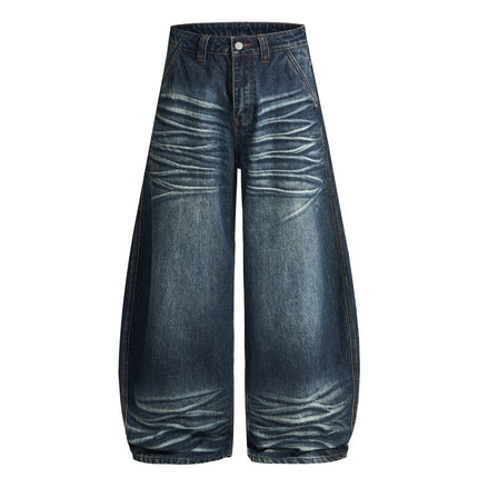 Jiamu Cat Whisker Sickle Pants American Baggy Jeans Unisex Wide-Leg Scimitar Jeans for Men and Women Loose Drape