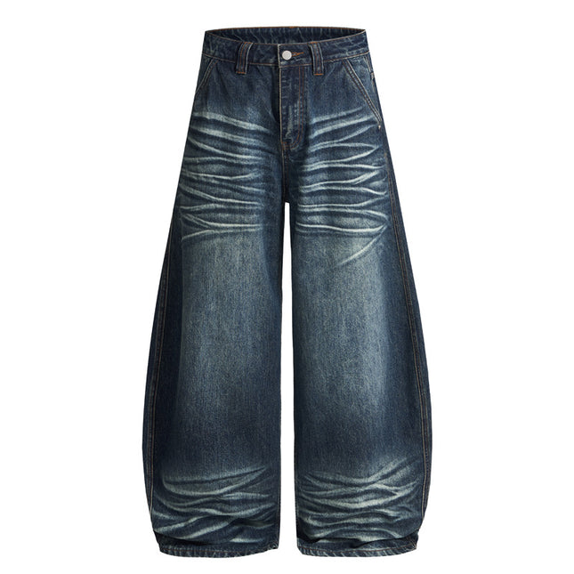 Jiamu Cat Whisker Sickle Pants American Baggy Jeans Unisex Wide-Leg Scimitar Jeans for Men and Women Loose Drape