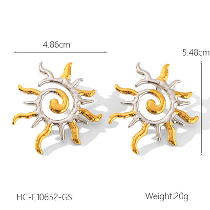 European and American design sense stainless steel earrings gold and silver color matching smooth geometric texture earrings sun five-pointed star earrings for women