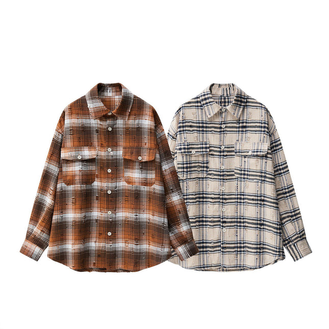 Hong Kong-style Korean-style Loose Scrub Plaid Shirt Women's 2025 Spring Jacket Outerwear Retro Sweater Top Women