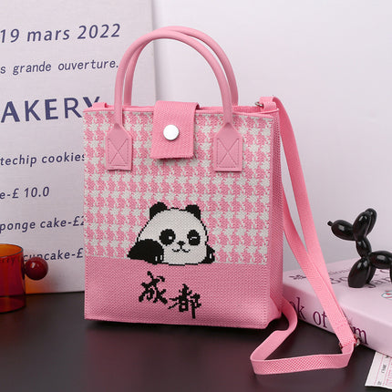 Cute Panda National Style Trendy Tote Bag Crossbody Large Handbag All-match Daily Casual Soft Rubber Handle