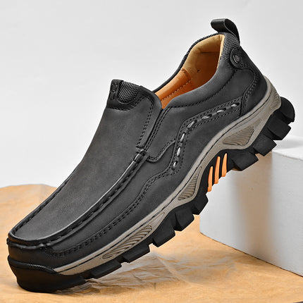 Cross-border plus size men's shoes autumn retro breathable wear-resistant big head leather shoes outdoor low-top sports leisure tooling shoes