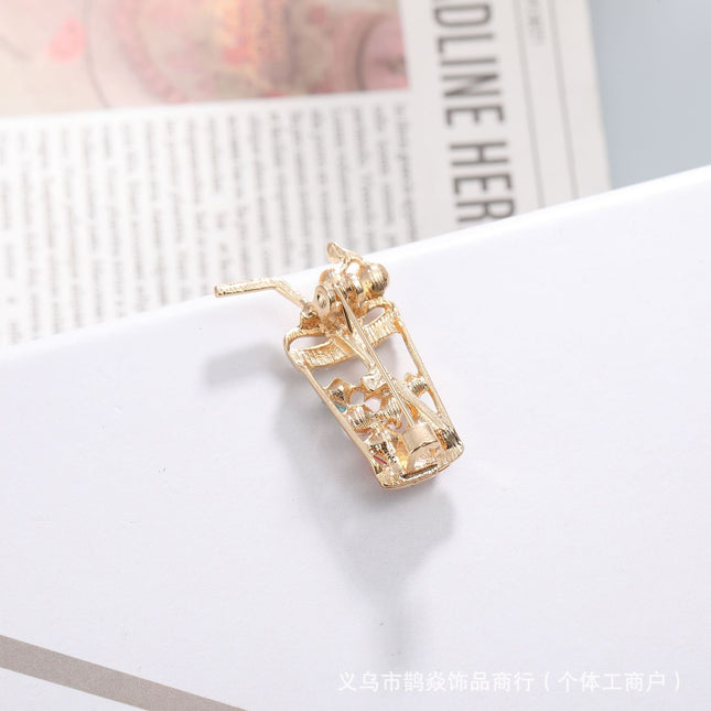 Sparkling Diamond Pearl Juice Drink Milk Tea Cup Brooch Personalized Creative Design Brooch Accessible Luxury Jacket Coat Accessories