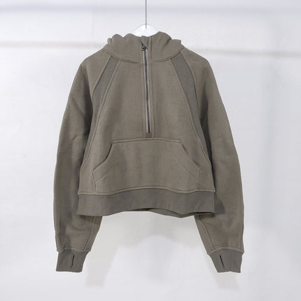 Winter Loose Women's Sports Sweater Camping Half Zip Hoodie fleece-lined Outdoor Running Warm Jacket Thickened