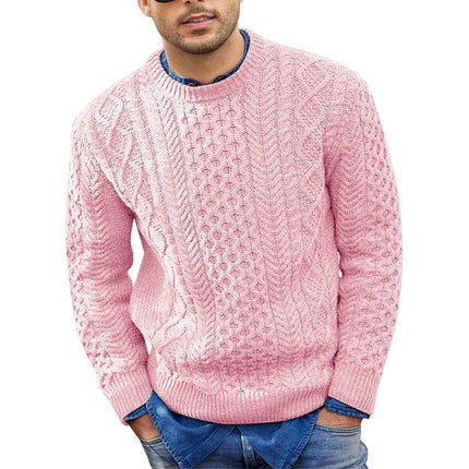 Cross-Border Pink Sweater Men's 2025 Autumn and Winter New Slim Fit Pullover Knitted Cable Sweater European and American Amazon Men's Clothing